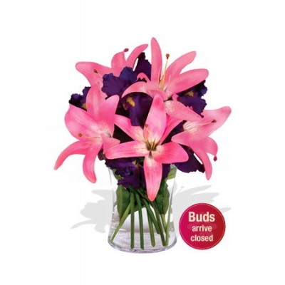 Iris and Pink Lily Vase Bouquet